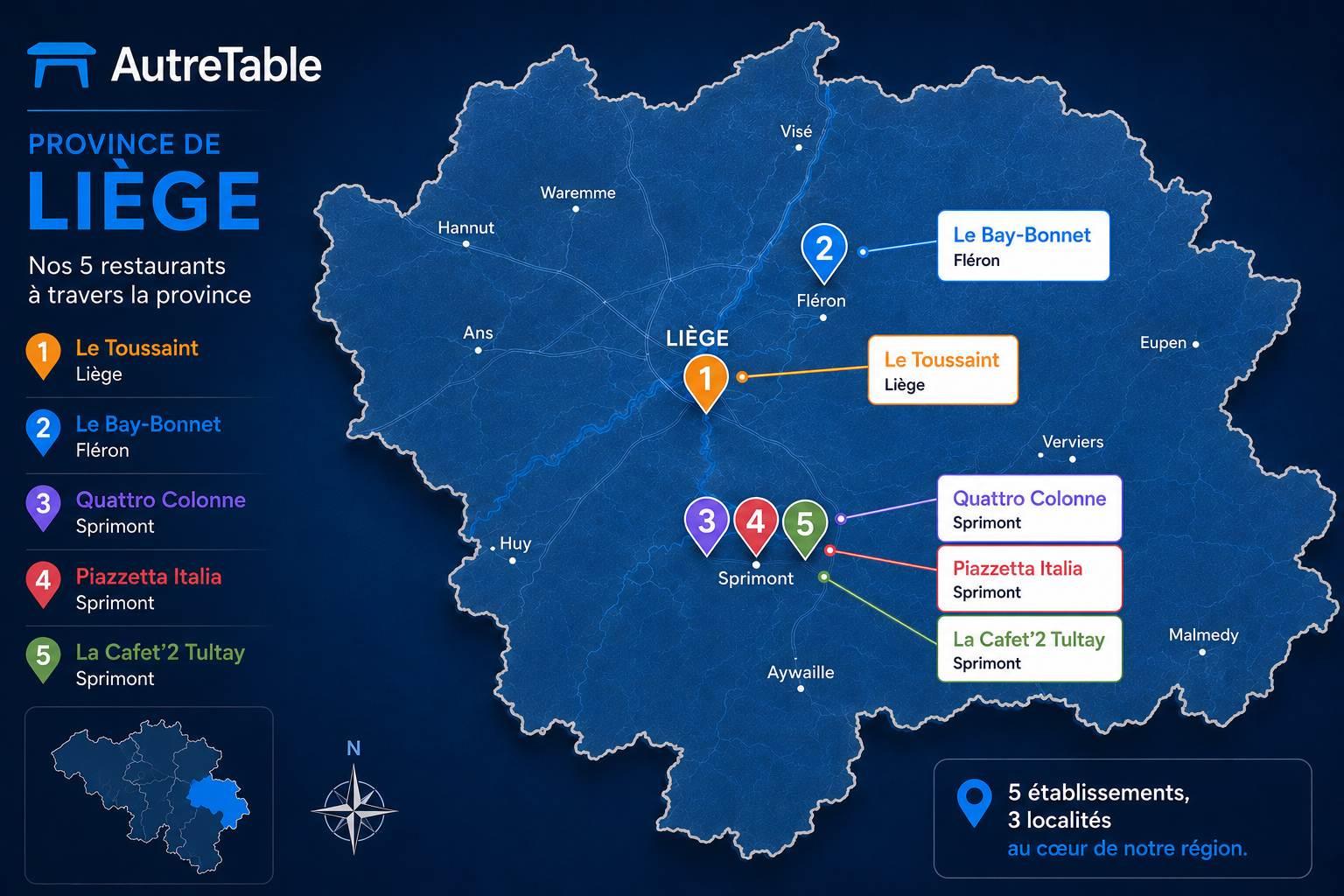 Carte des clients AutreTable en province de Liège